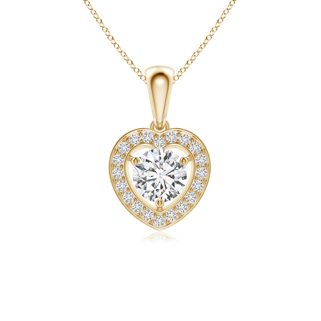 5.4mm HSI2 Round Diamond Pendant with Heart-Shaped Halo in Yellow Gold