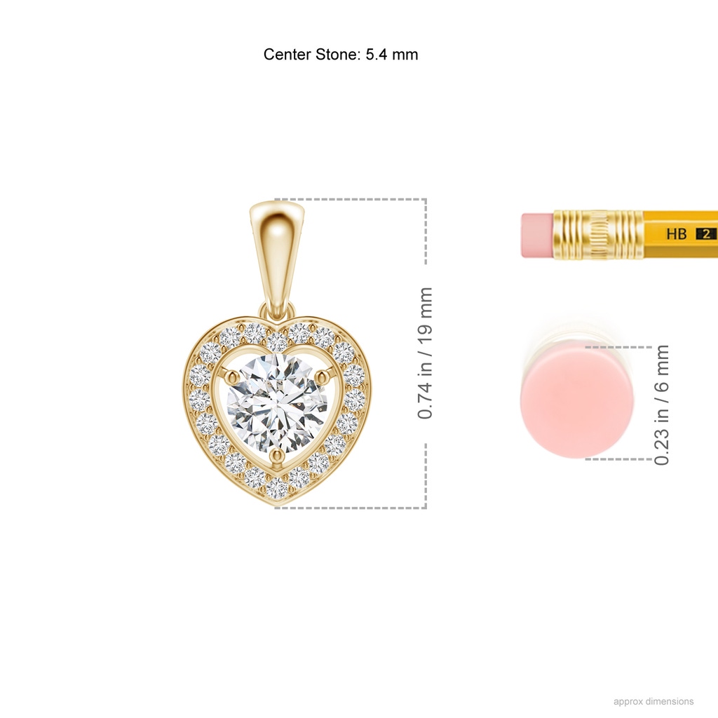 5.4mm HSI2 Round Diamond Pendant with Heart-Shaped Halo in Yellow Gold Ruler