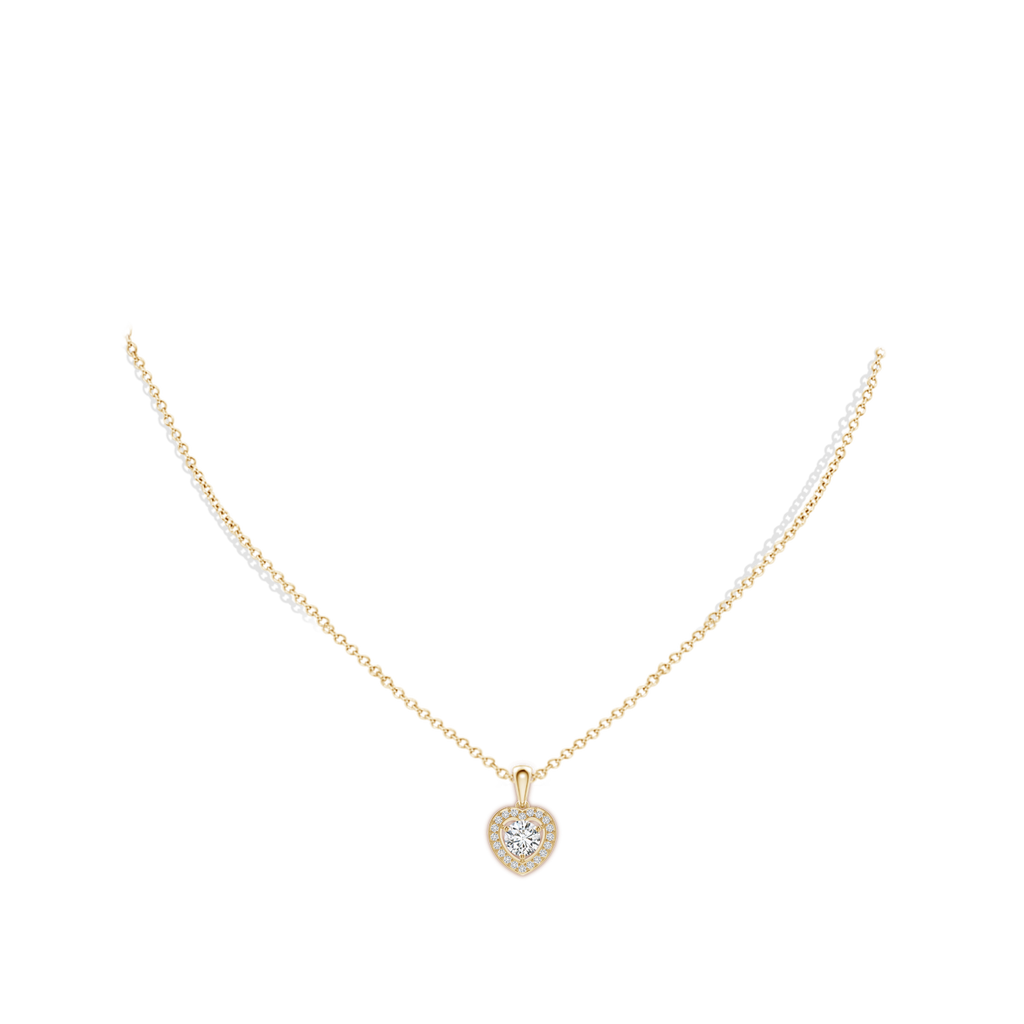5.4mm HSI2 Round Diamond Pendant with Heart-Shaped Halo in Yellow Gold Body-Neck