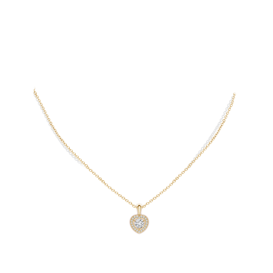 5.4mm HSI2 Round Diamond Pendant with Heart-Shaped Halo in Yellow Gold body-neck