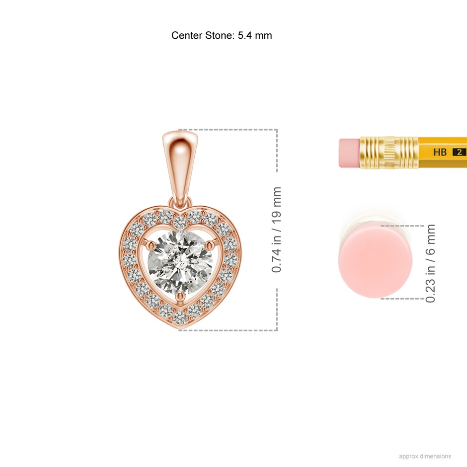 5.4mm KI3 Round Diamond Pendant with Heart-Shaped Halo in Rose Gold ruler