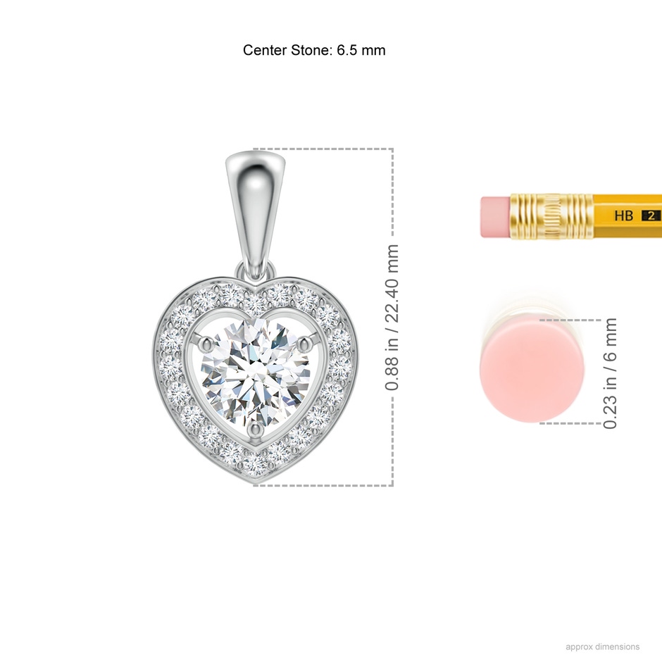 6.5mm GVS2 Round Diamond Pendant with Heart-Shaped Halo in White Gold ruler