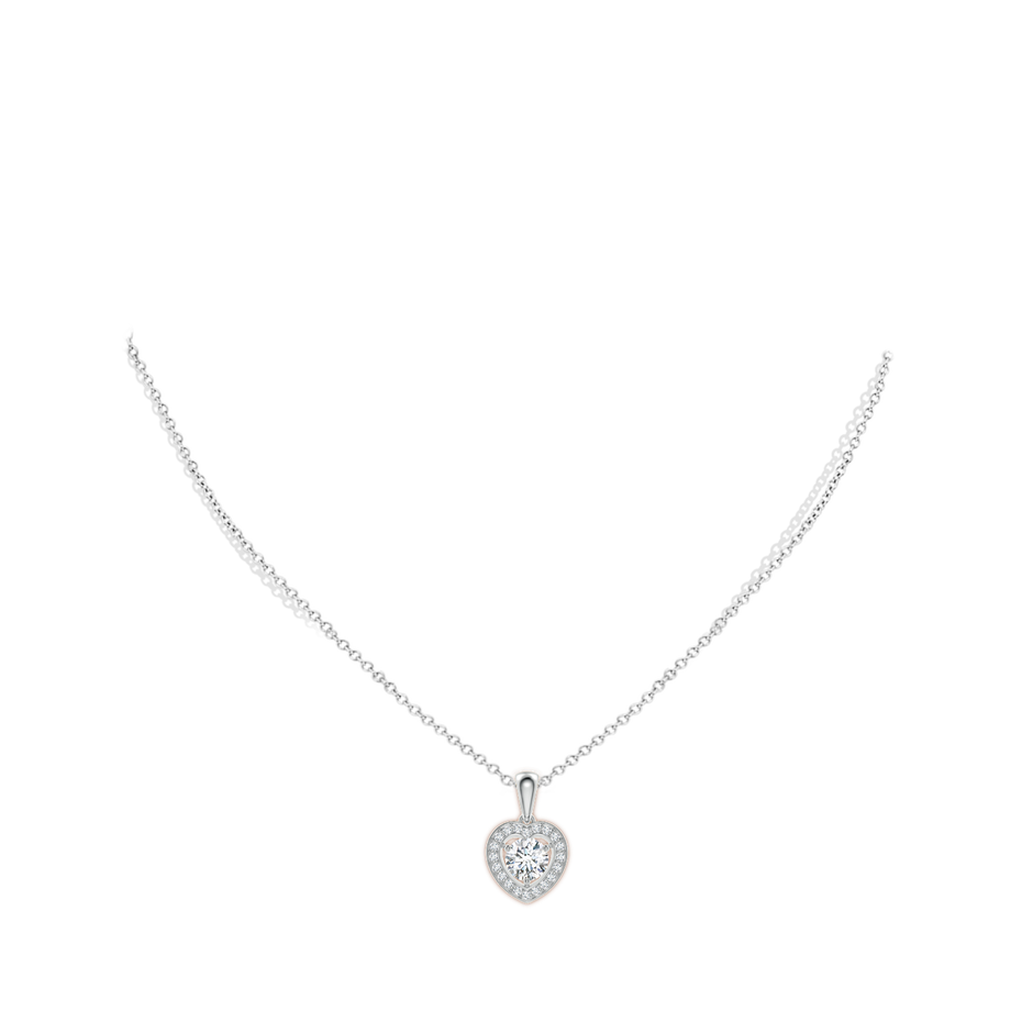 6.5mm GVS2 Round Diamond Pendant with Heart-Shaped Halo in White Gold body-neck