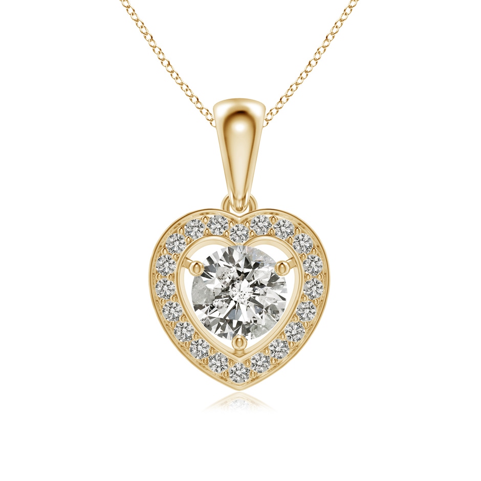 6.5mm KI3 Round Diamond Pendant with Heart-Shaped Halo in Yellow Gold 