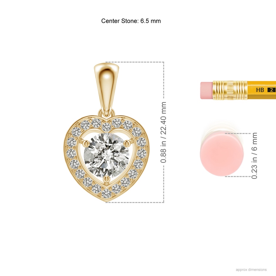 6.5mm KI3 Round Diamond Pendant with Heart-Shaped Halo in Yellow Gold ruler