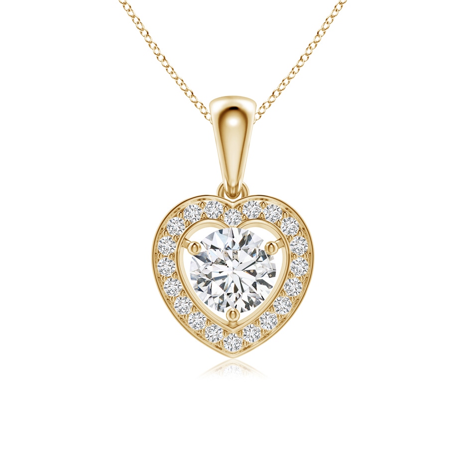 6mm HSI2 Round Diamond Pendant with Heart-Shaped Halo in Yellow Gold 