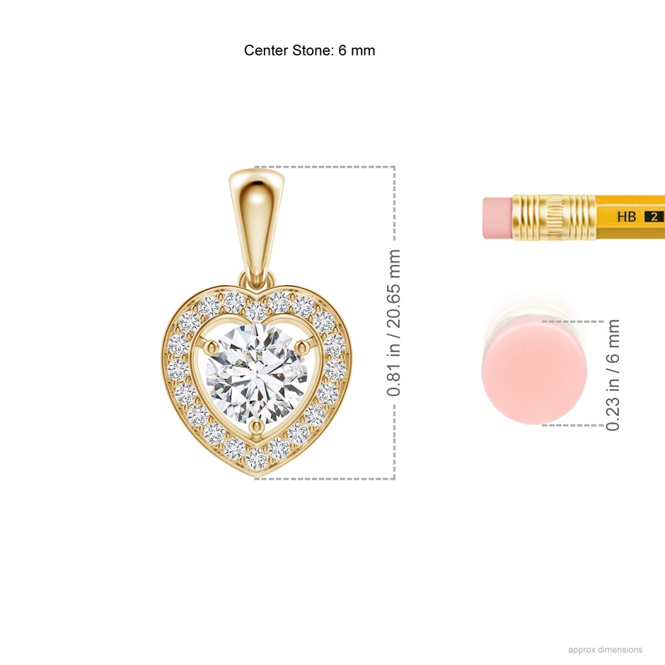 6mm HSI2 Round Diamond Pendant with Heart-Shaped Halo in Yellow Gold ruler