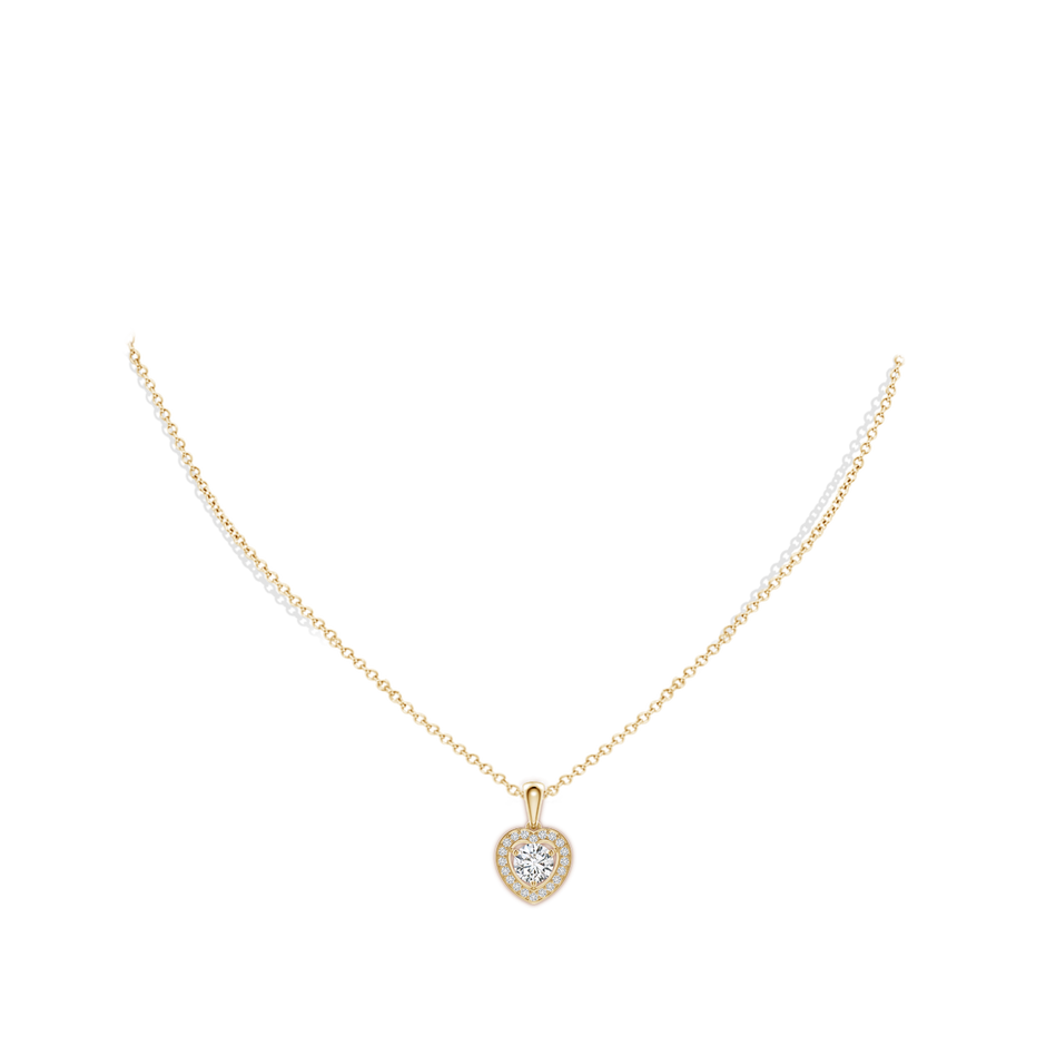6mm HSI2 Round Diamond Pendant with Heart-Shaped Halo in Yellow Gold body-neck