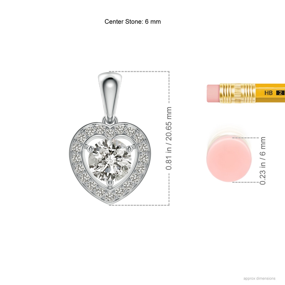 6mm KI3 Round Diamond Pendant with Heart-Shaped Halo in White Gold ruler