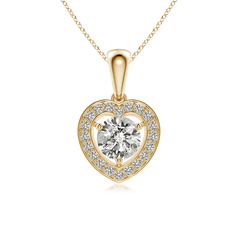6mm KI3 Round Diamond Pendant with Heart-Shaped Halo in Yellow Gold 