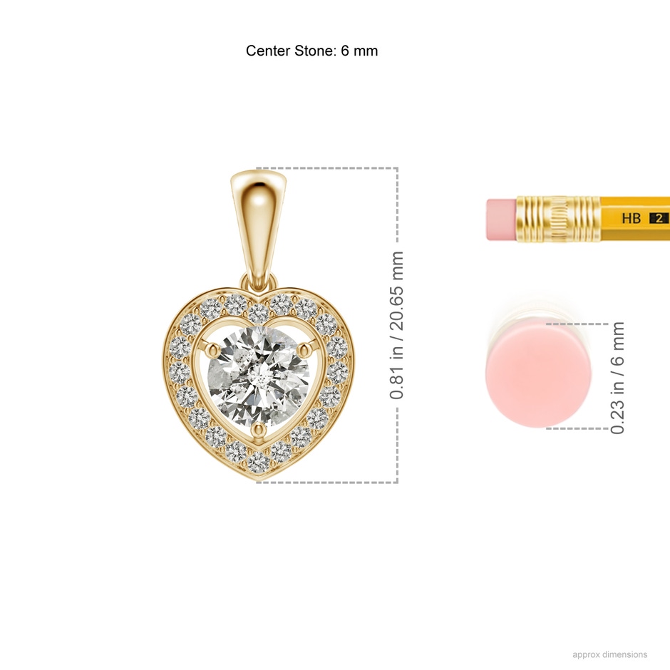 6mm KI3 Round Diamond Pendant with Heart-Shaped Halo in Yellow Gold ruler