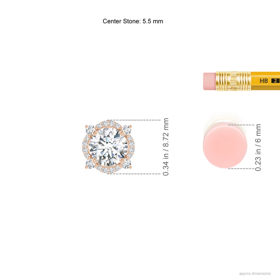 5.5mm GVS2 Floating Round Diamond Quatrefoil Halo Pendant in Rose Gold ruler