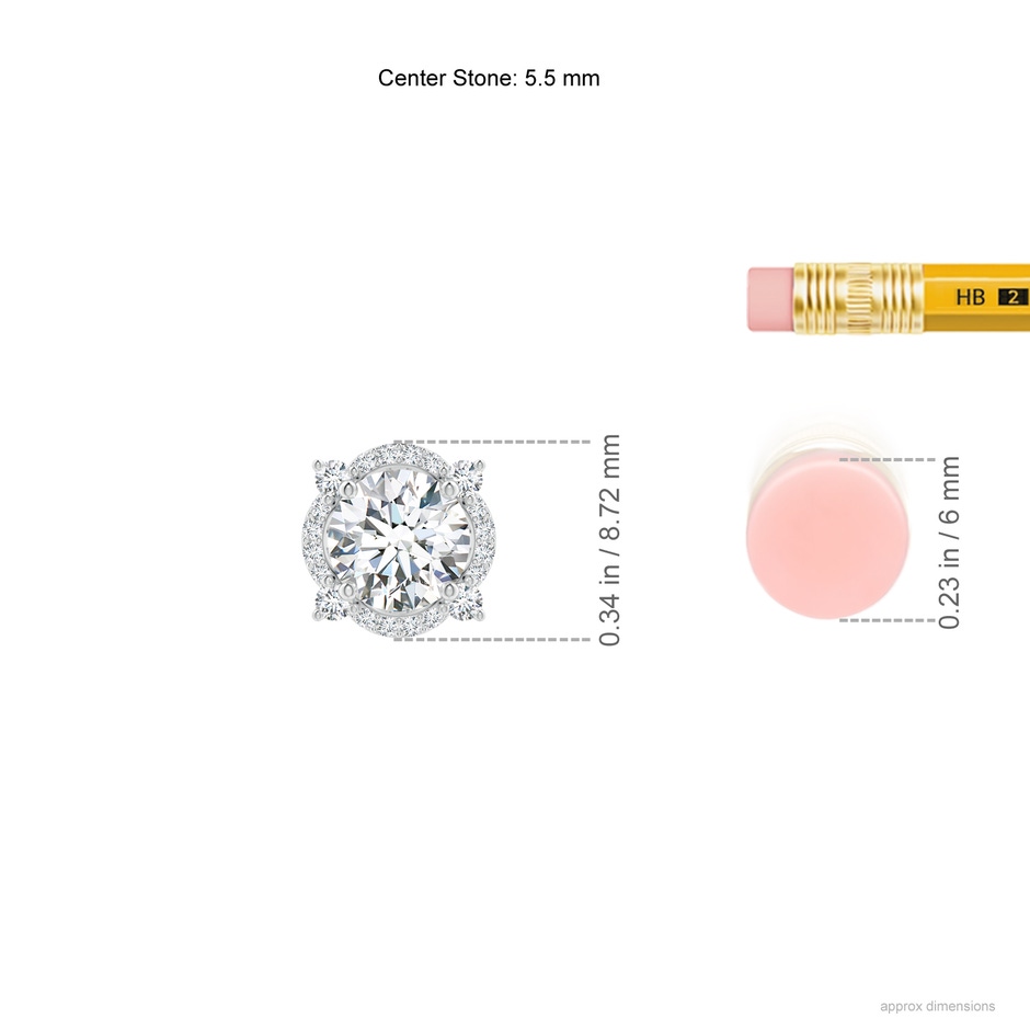 5.5mm GVS2 Floating Round Diamond Quatrefoil Halo Pendant in White Gold ruler