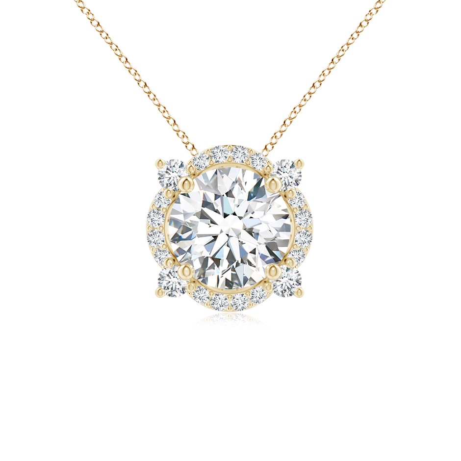 5.5mm GVS2 Floating Round Diamond Quatrefoil Halo Pendant in Yellow Gold 