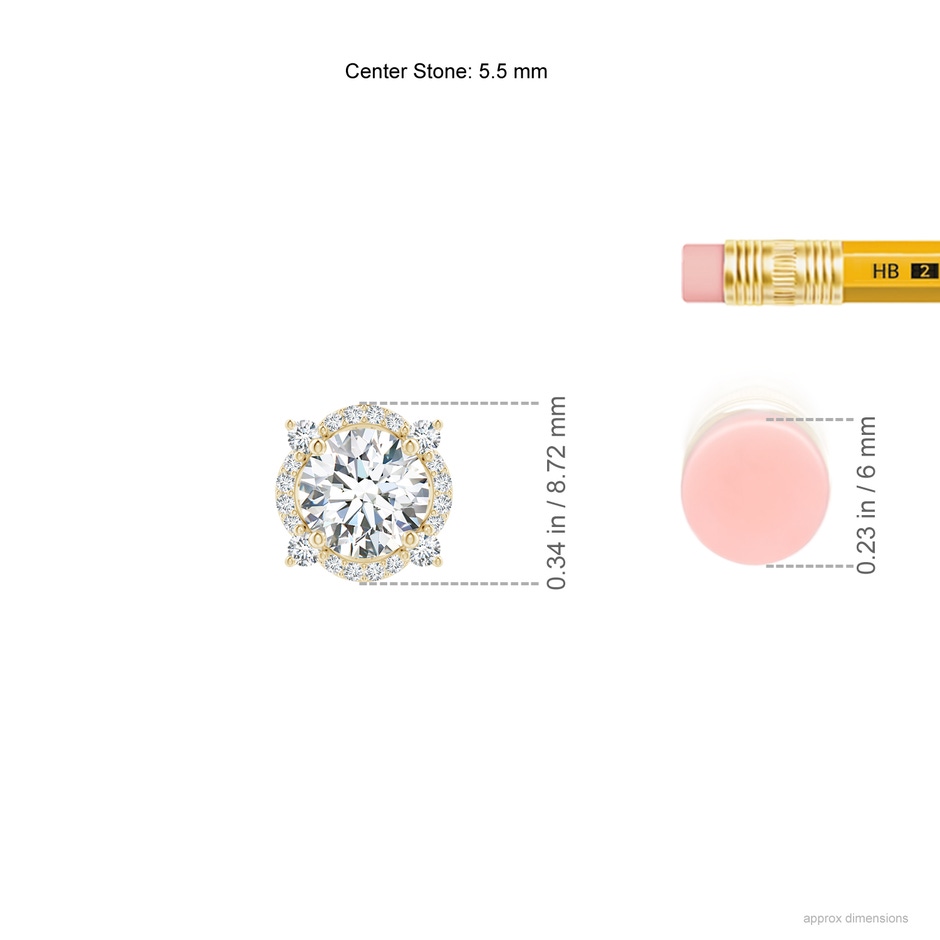 5.5mm GVS2 Floating Round Diamond Quatrefoil Halo Pendant in Yellow Gold ruler