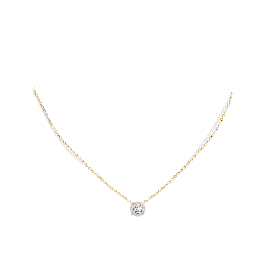 5.5mm GVS2 Floating Round Diamond Quatrefoil Halo Pendant in Yellow Gold body-neck