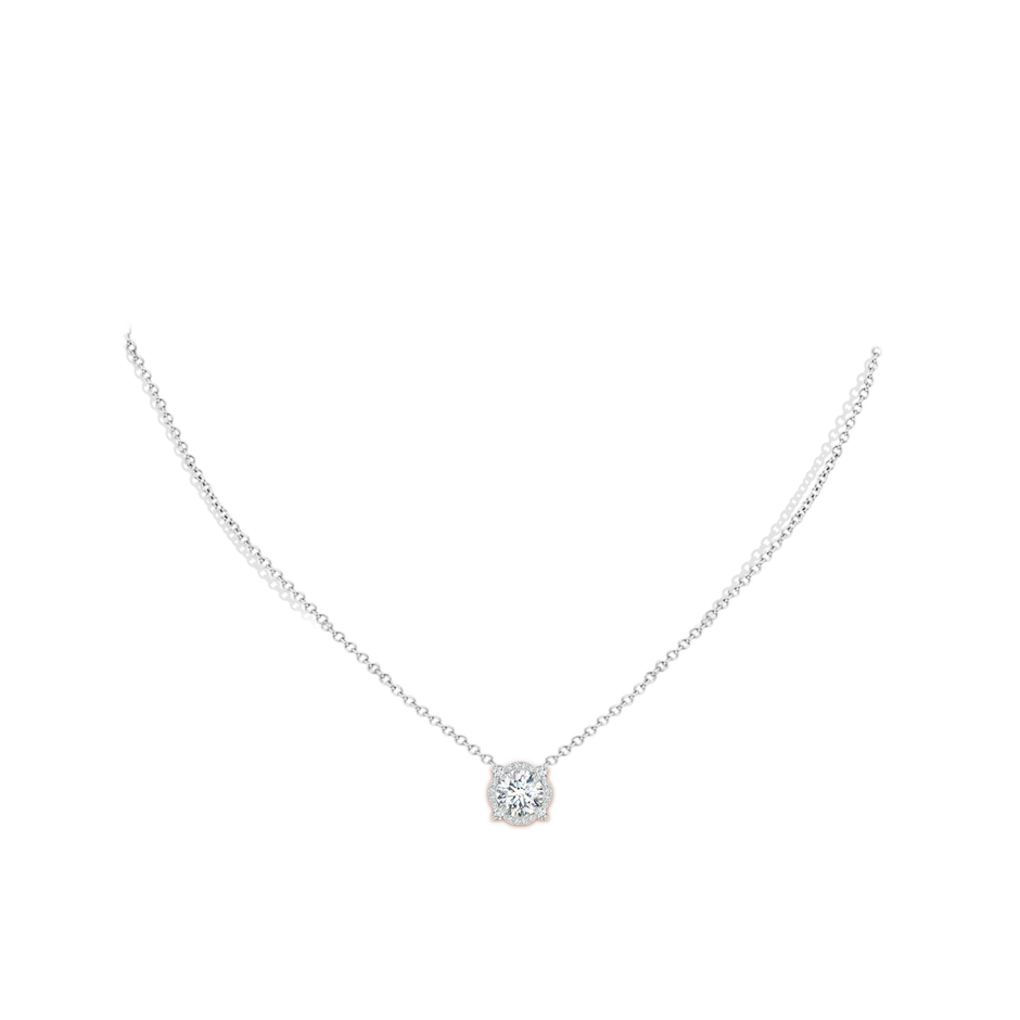 6.4mm GVS2 Floating Round Diamond Quatrefoil Halo Pendant in White Gold body-neck