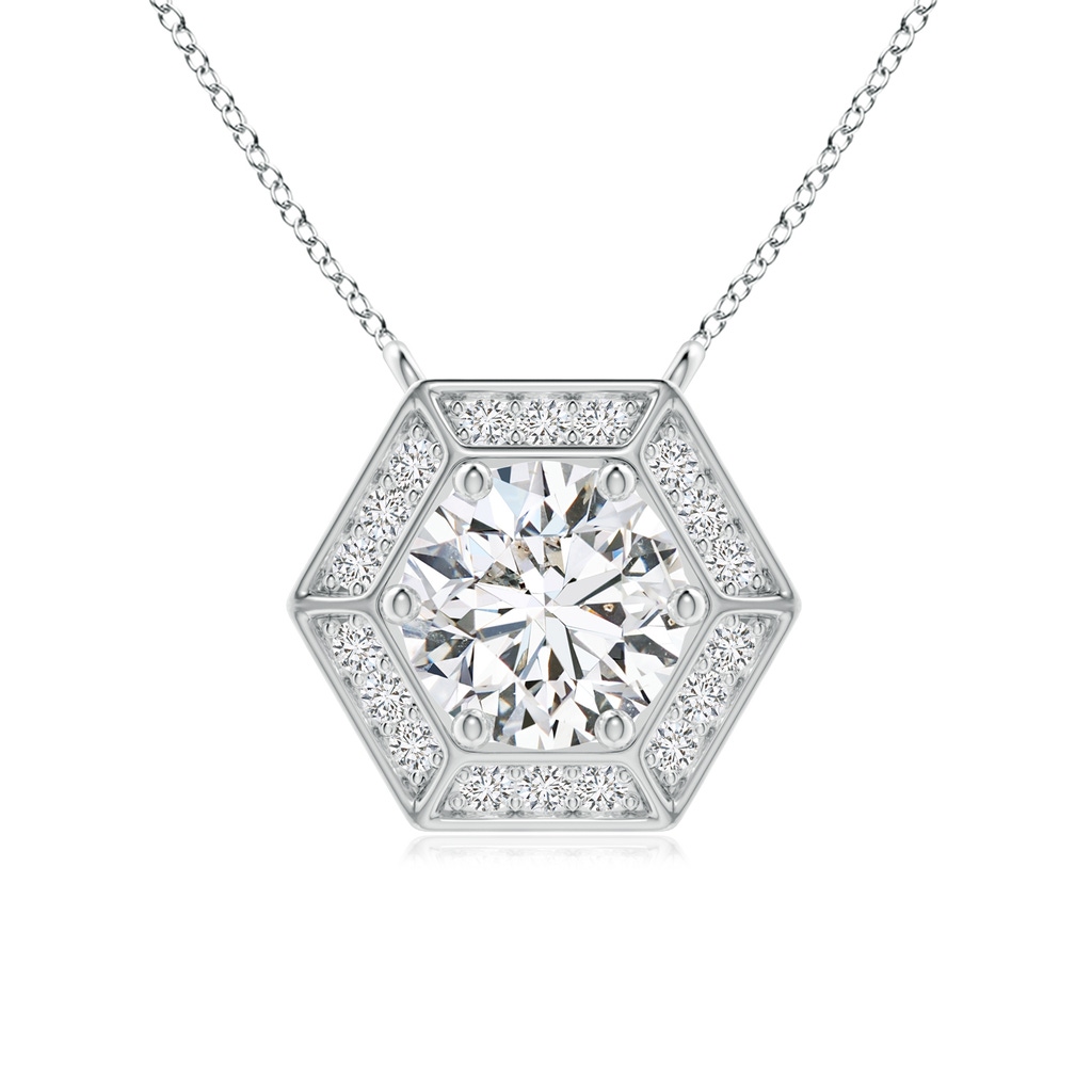 6.1mm HSI2 Round Diamond Pendant with Hexagonal Halo in White Gold