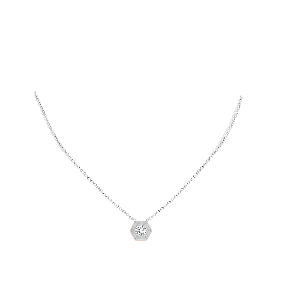 6.1mm HSI2 Round Diamond Pendant with Hexagonal Halo in White Gold body-neck