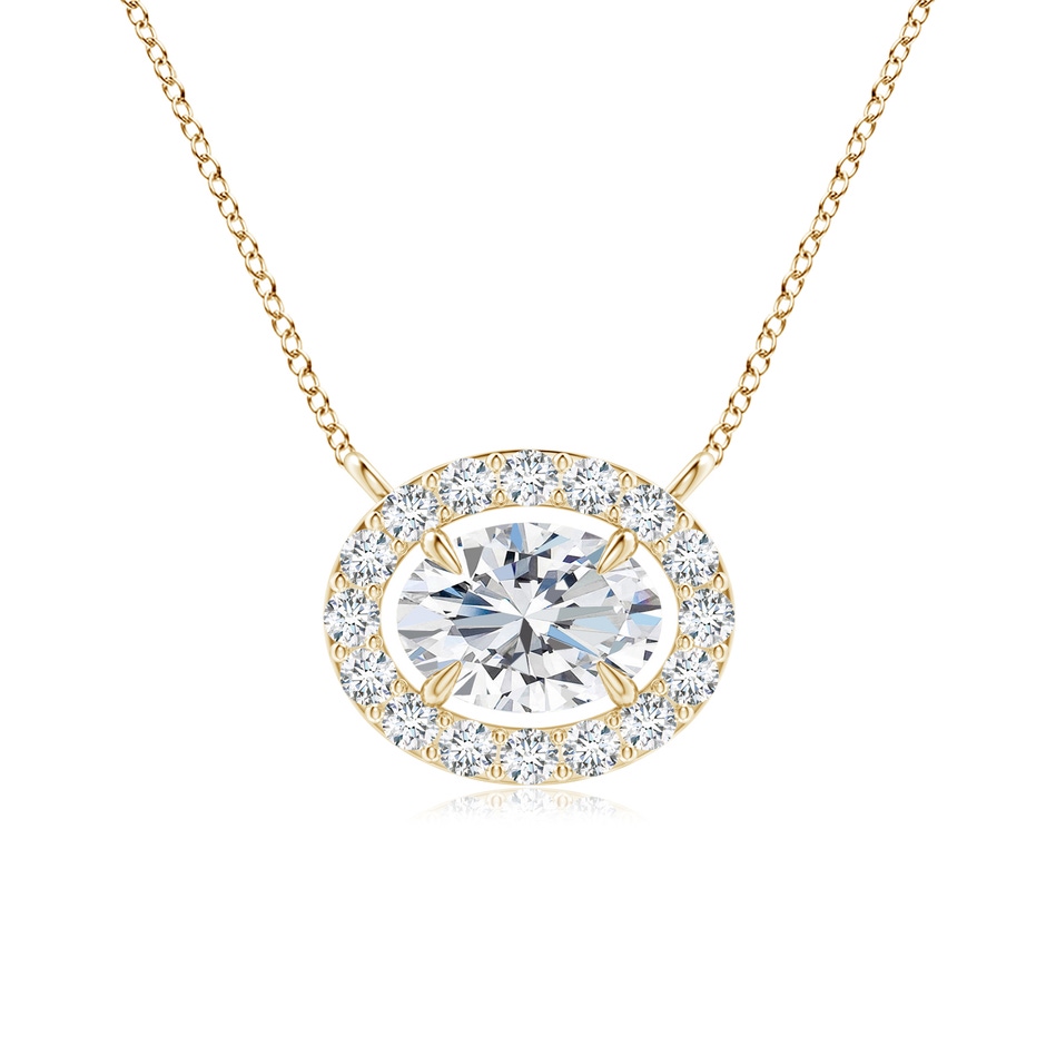 6x4mm GVS2 Floating Oval Diamond Halo Pendant in Yellow Gold 