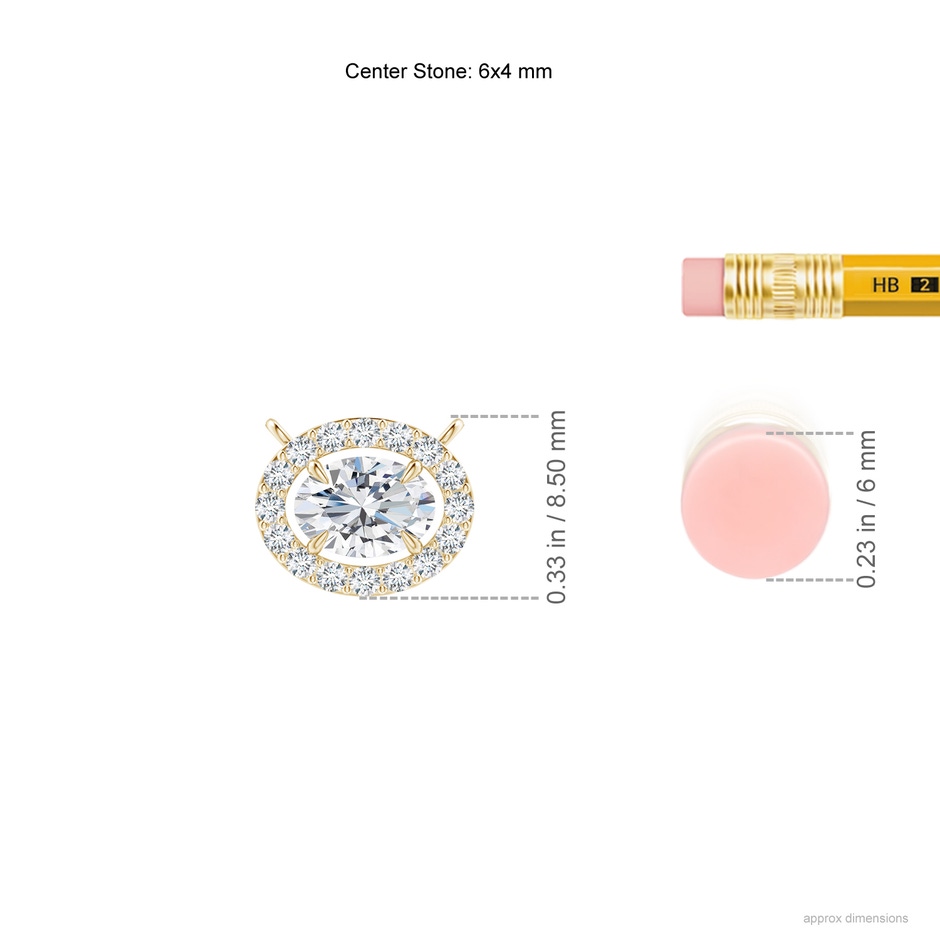 6x4mm GVS2 Floating Oval Diamond Halo Pendant in Yellow Gold ruler