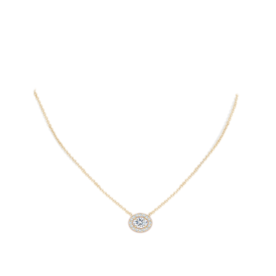 6x4mm GVS2 Floating Oval Diamond Halo Pendant in Yellow Gold body-neck
