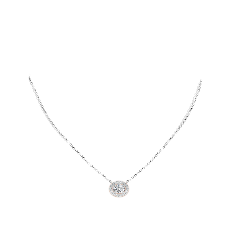 6x4mm HSI2 Floating Oval Diamond Halo Pendant in White Gold body-neck