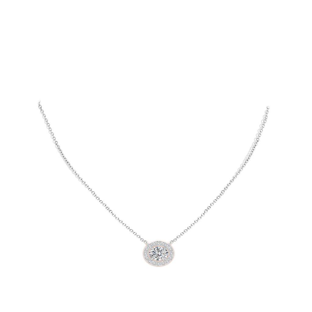 7x5mm HSI2 Floating Oval Diamond Halo Pendant in White Gold Body-Neck