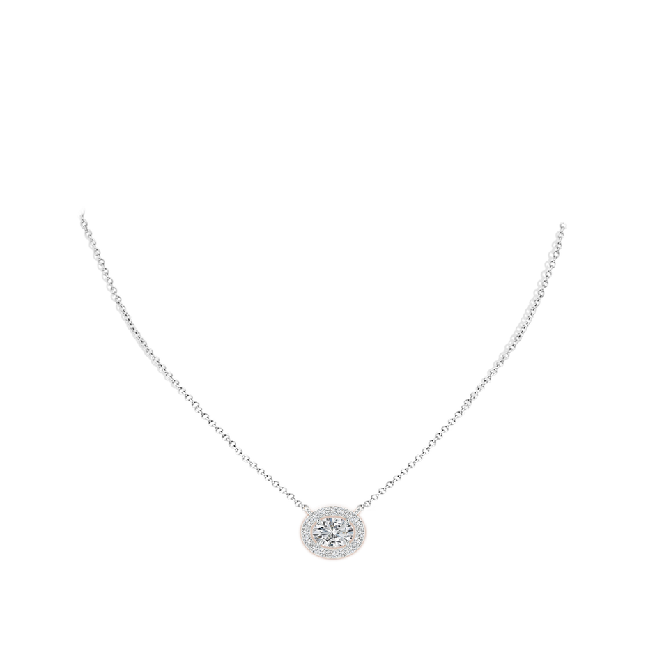 7x5mm HSI2 Floating Oval Diamond Halo Pendant in White Gold body-neck