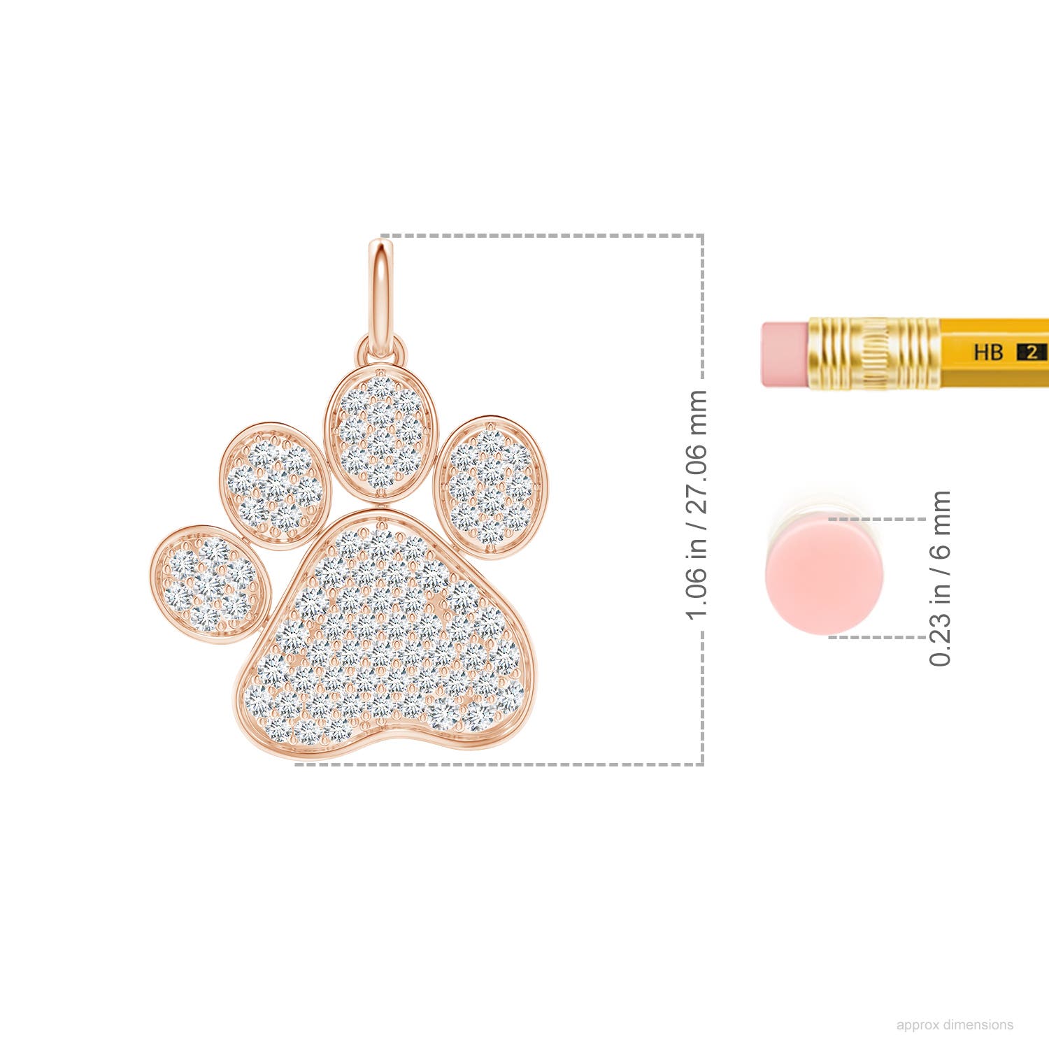 1.6mm GVS2 Pave-Set Diamond Paw Pendant in 18K Rose Gold