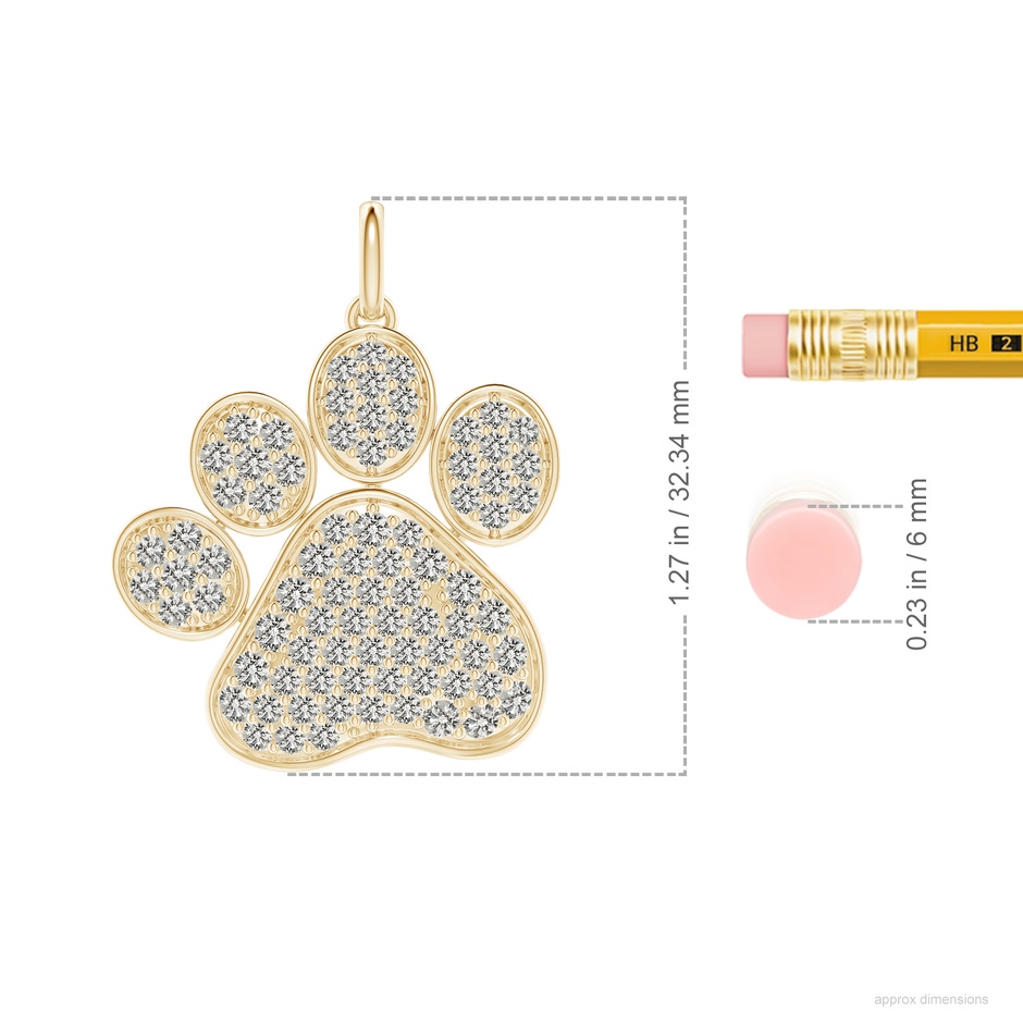 1.9mm KI3 Pave-Set Diamond Paw Pendant in Yellow Gold ruler