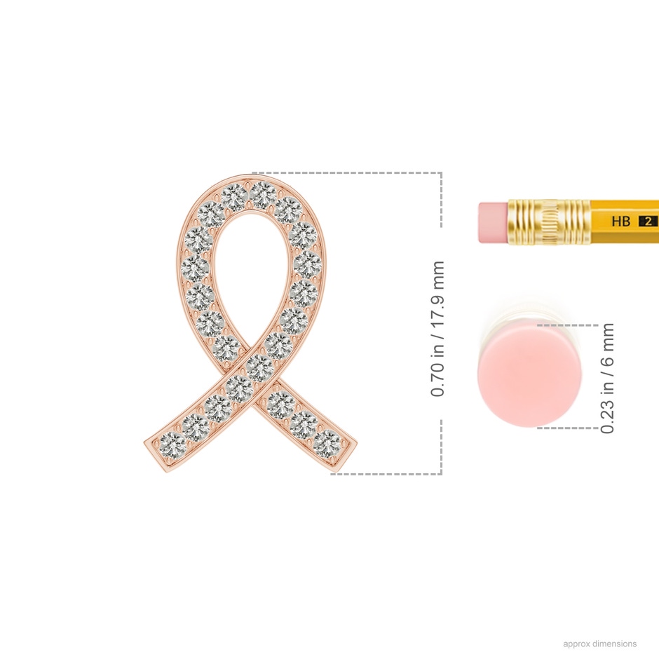 1.6mm KI3 Pave-Set Diamond Awareness Ribbon Pendant in Rose Gold ruler