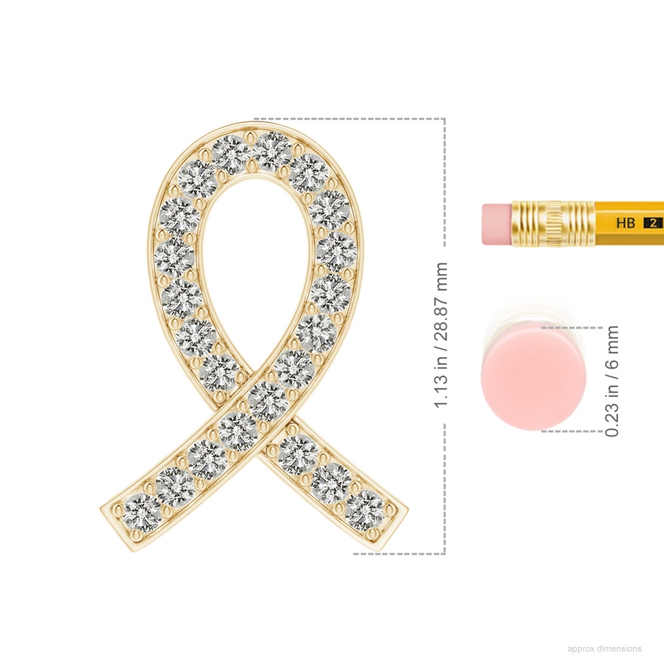 2.5mm KI3 Pave-Set Diamond Awareness Ribbon Pendant in Yellow Gold ruler