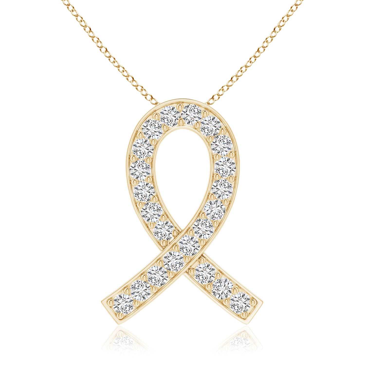 2.9mm HSI2 Pave-Set Diamond Awareness Ribbon Pendant in Yellow Gold