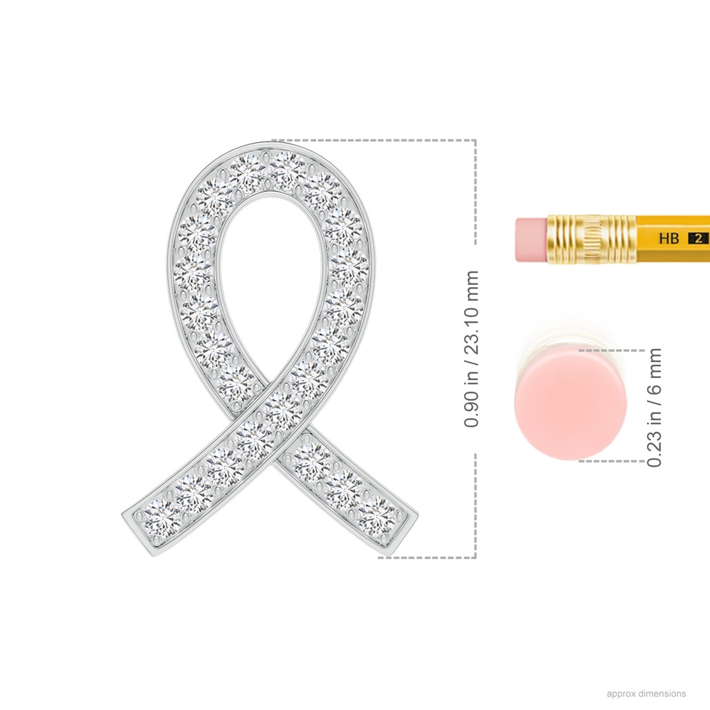 2mm HSI2 Pave-Set Diamond Awareness Ribbon Pendant in White Gold ruler