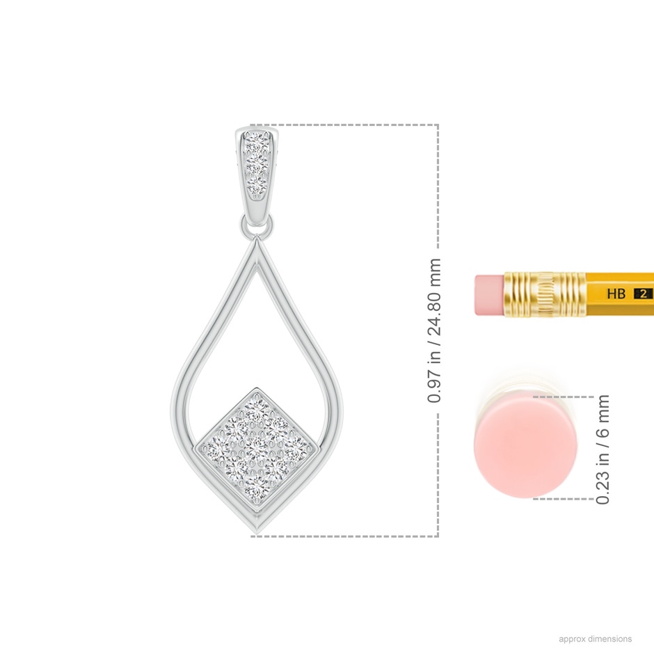 1.4mm HSI2 Pave-Set Diamond Pointed Teardrop Pendant in White Gold ruler