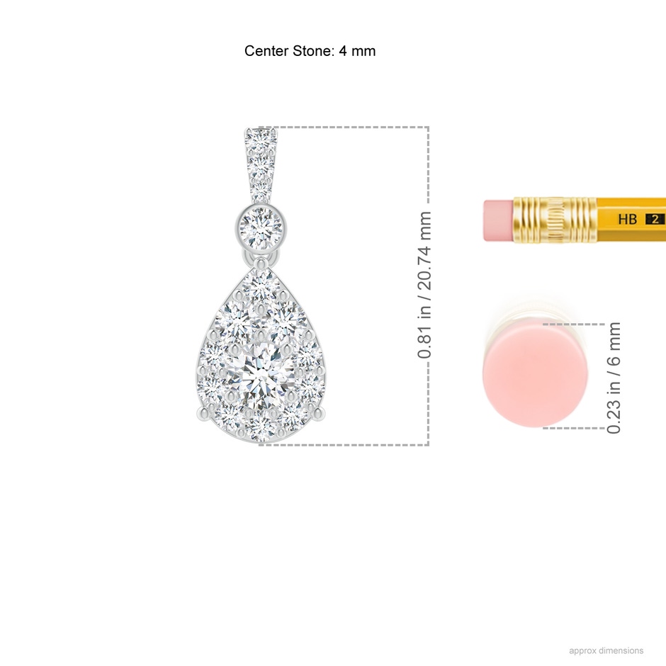 4mm GVS2 Diamond Clustre Pear-Shaped Pendant in P950 Platinum ruler