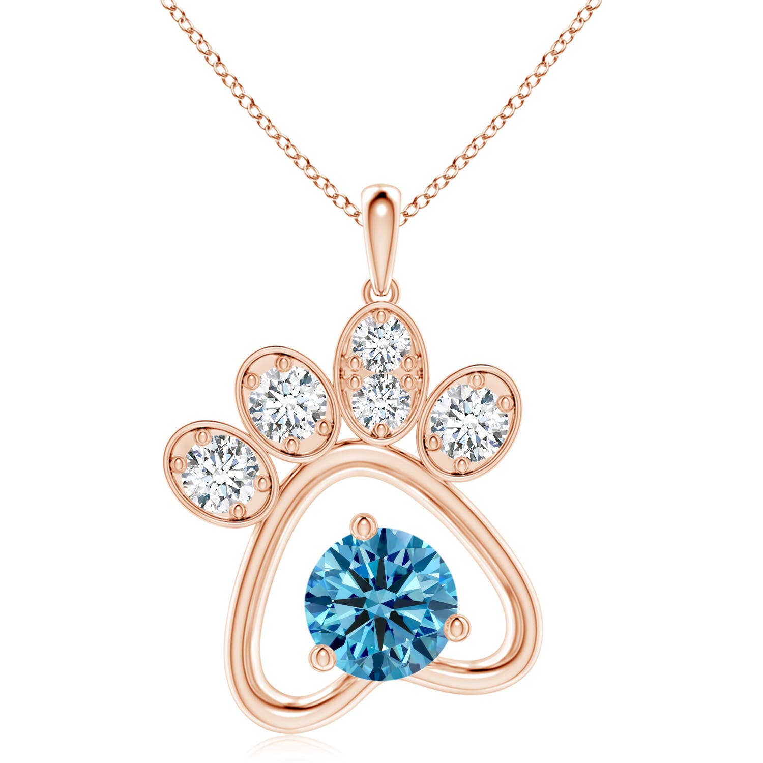 Angara 1.4 CTW Fancy Intense Blue Diamond Paw Print Pendant in 18K Rose Gold