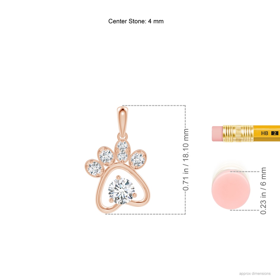 4mm GVS2 Diamond Paw Print Pendant in 10K Rose Gold ruler