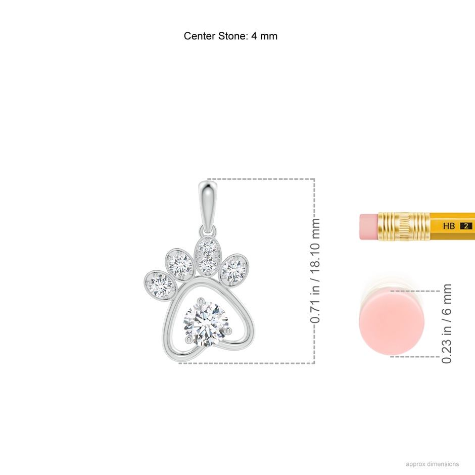 4mm GVS2 Diamond Paw Print Pendant in P950 Platinum ruler