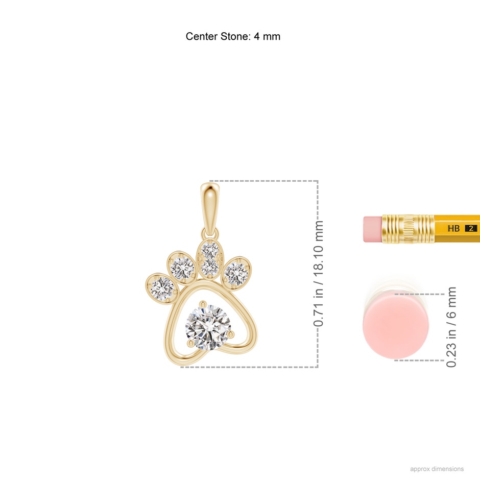 4mm IJI1I2 Diamond Paw Print Pendant in 9K Yellow Gold ruler