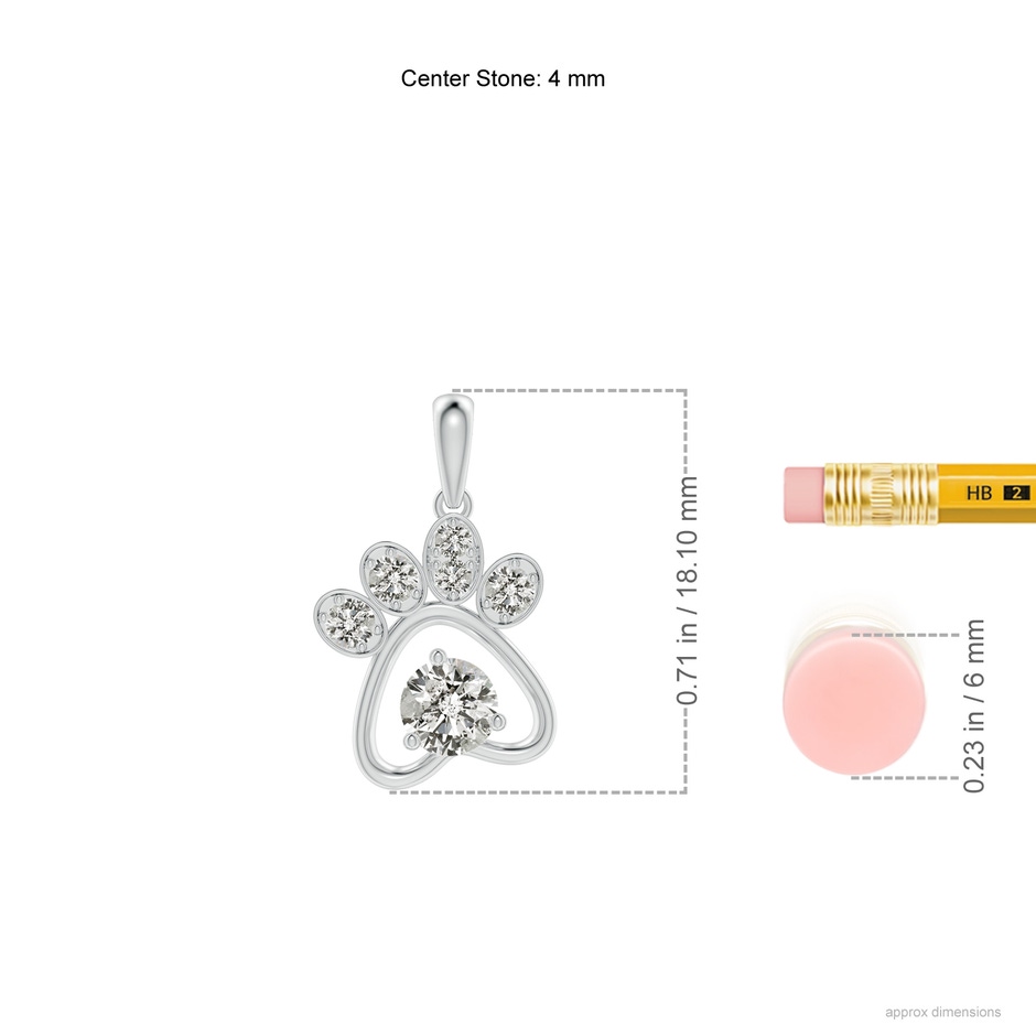 4mm KI3 Diamond Paw Print Pendant in 9K White Gold ruler