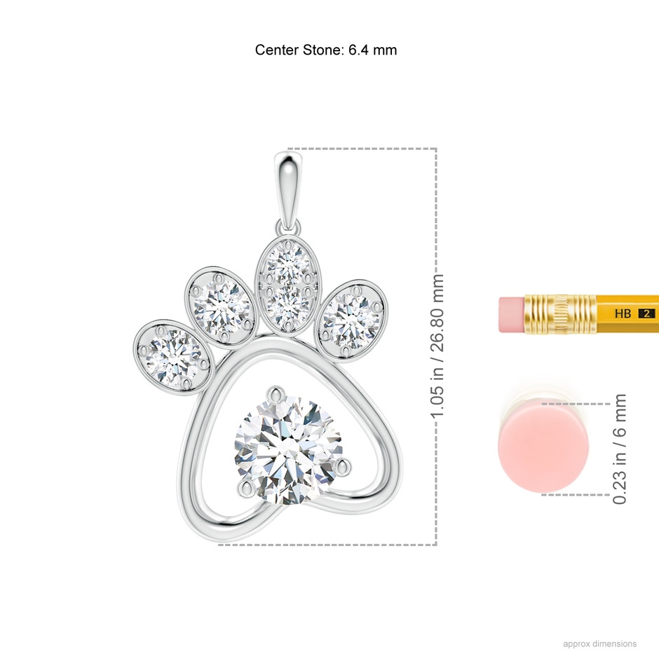 6.4mm GVS2 Diamond Paw Print Pendant in P950 Platinum ruler