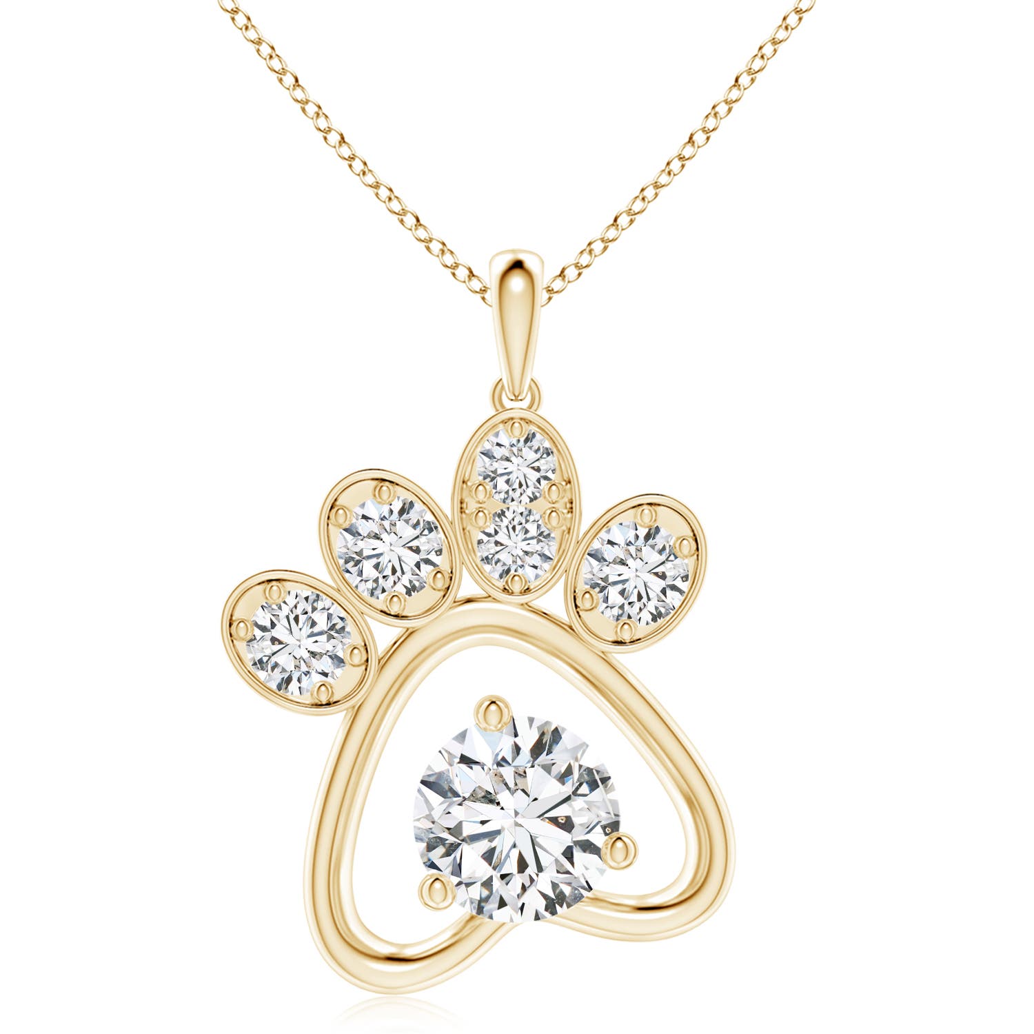 6.4mm HSI2 Diamond Paw Print Pendant in Yellow Gold