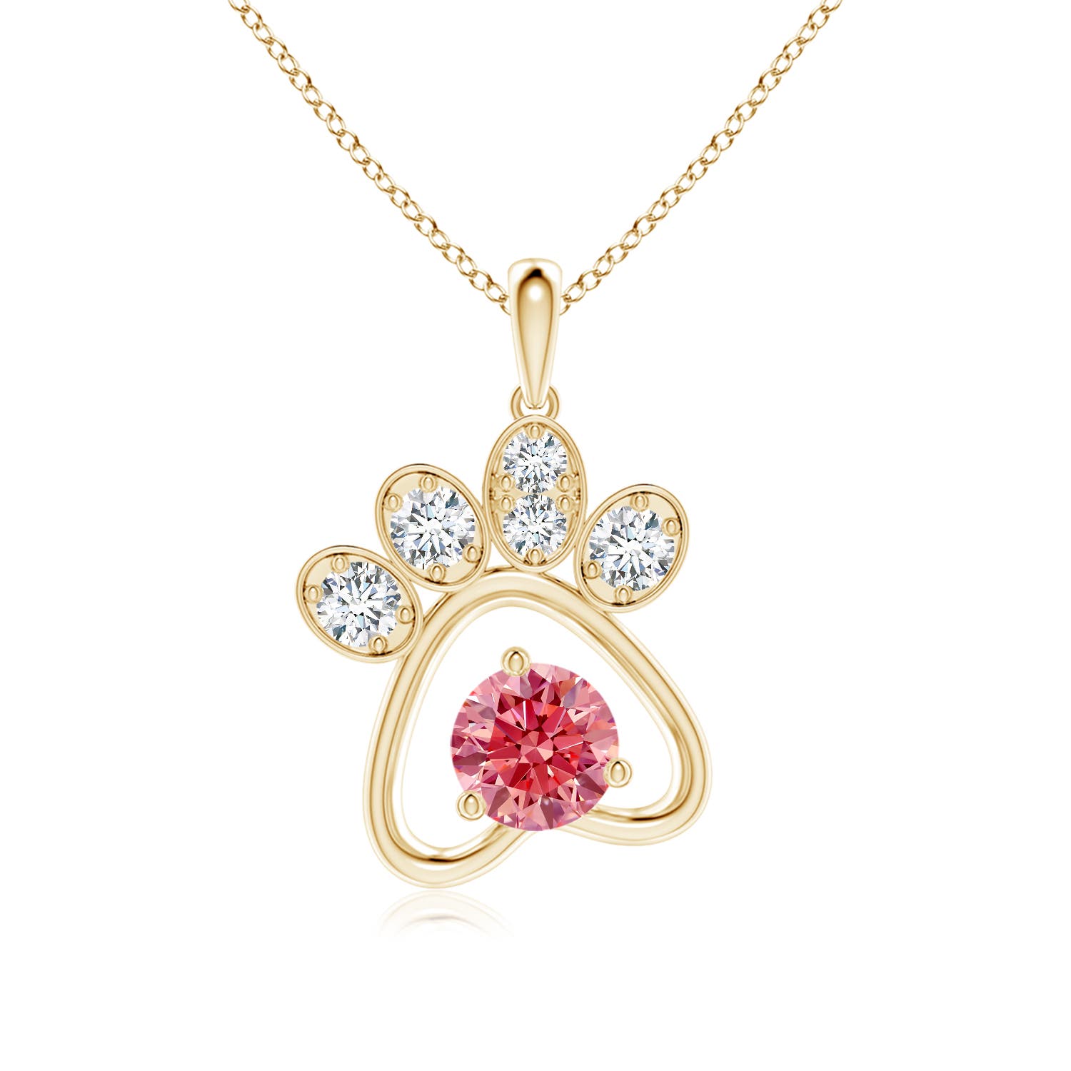 Angara 0.78 CTW Fancy Intense Pink Diamond Paw Print Pendant in 14K Yellow Gold