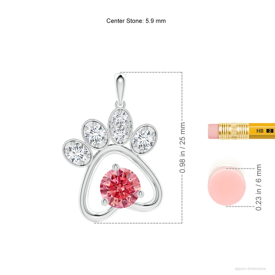 5.9mm AAAA Fancy Intense Pink Diamond Paw Print Pendant in White Gold ruler