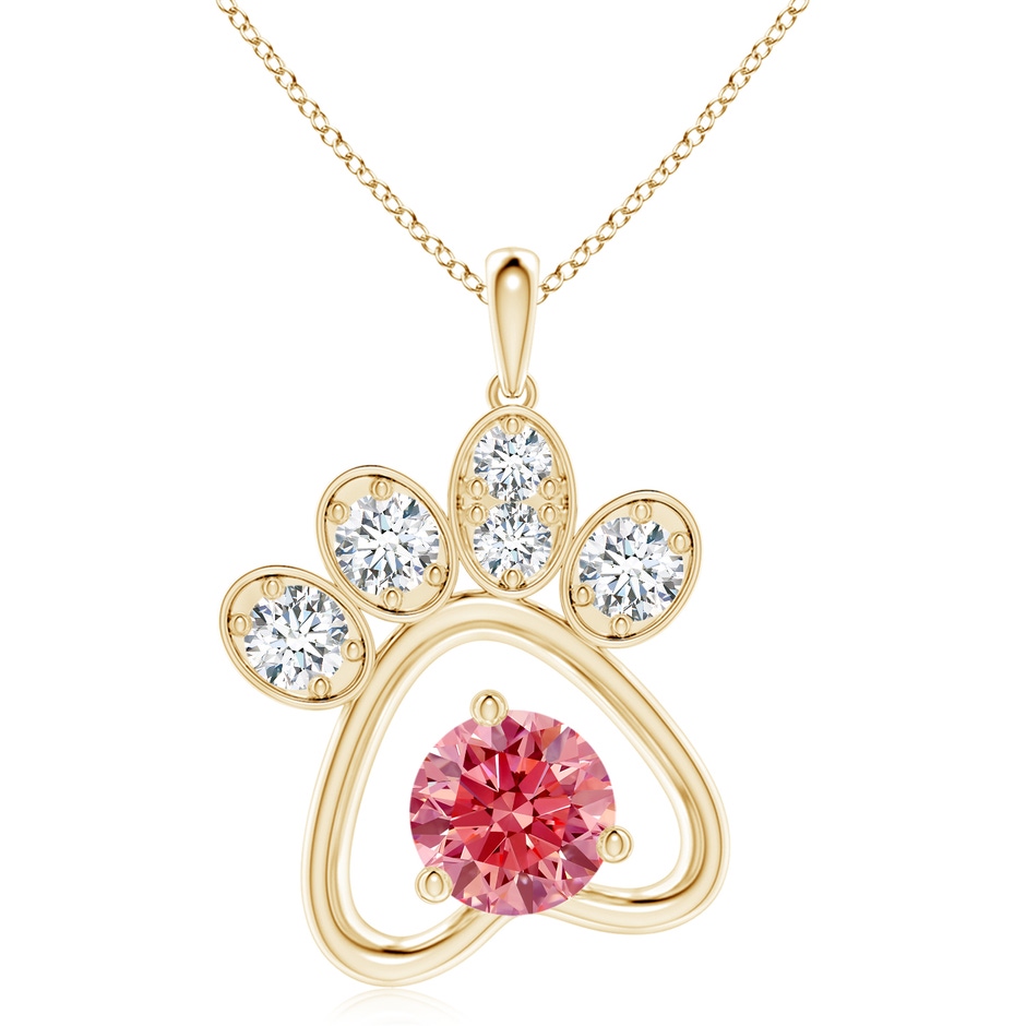 6.4mm AAAA Fancy Intense Pink Diamond Paw Print Pendant in Yellow Gold 