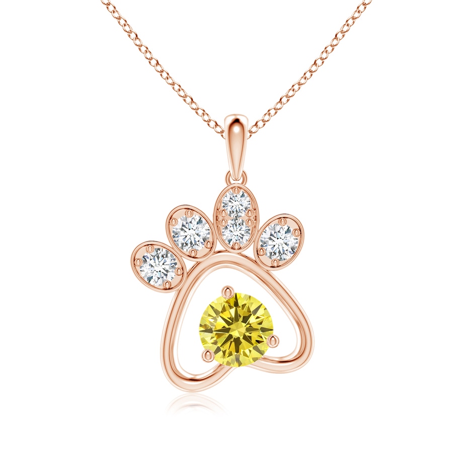5.1mm AAAA Fancy Intense Yellow Diamond Paw Print Pendant in Rose Gold 