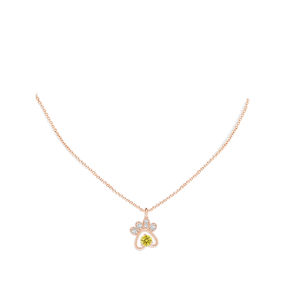 5.1mm AAAA Fancy Intense Yellow Diamond Paw Print Pendant in Rose Gold pen