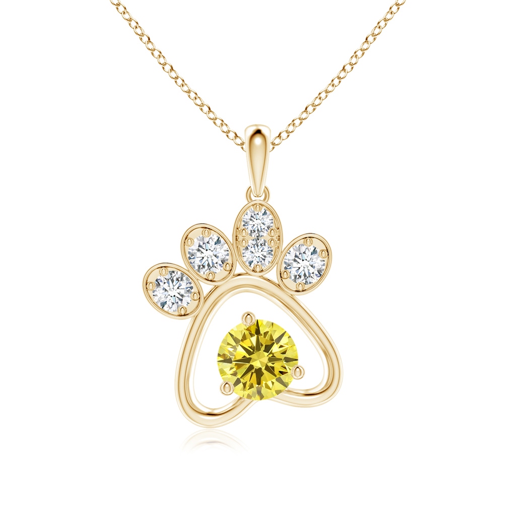 5.1mm AAAA Fancy Intense Yellow Diamond Paw Print Pendant in Yellow Gold